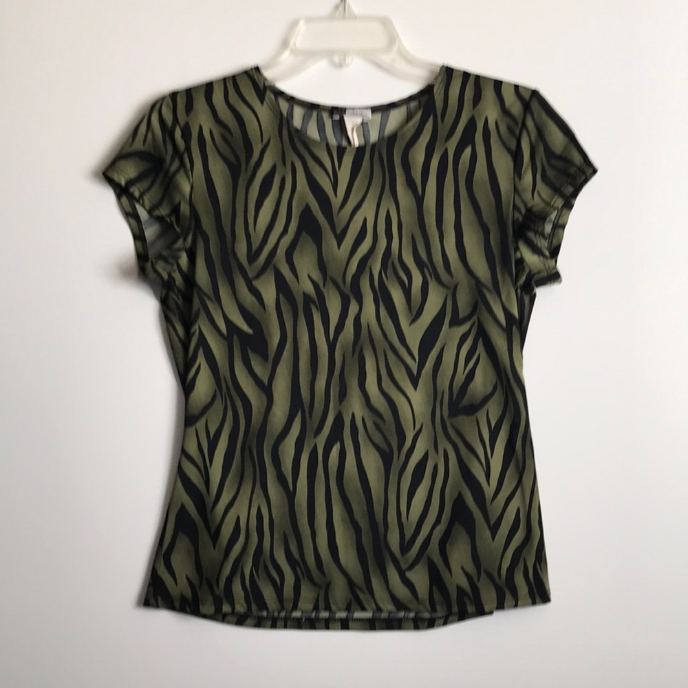 KC Stevens Black and Green Zebra Print Tee Shirt